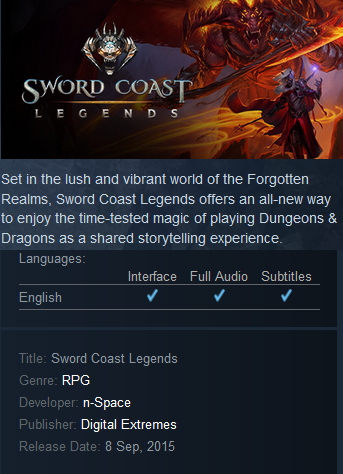 Sword Coast Legends Steam - Click Image to Close